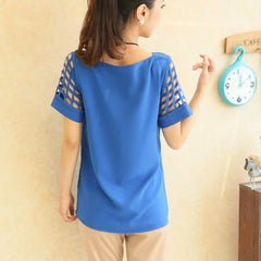 Summer Blouse Sexy Women Ladies Hollow Sleeve Slash Neck Loose Solid Shirts Casual Tops