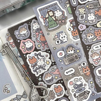 Cute Cartoon Graffiti Teddy Bear Rabbit Stickers Korea Handbook Diary Notebook Planner Scrapbook Diy Decorative Stickers